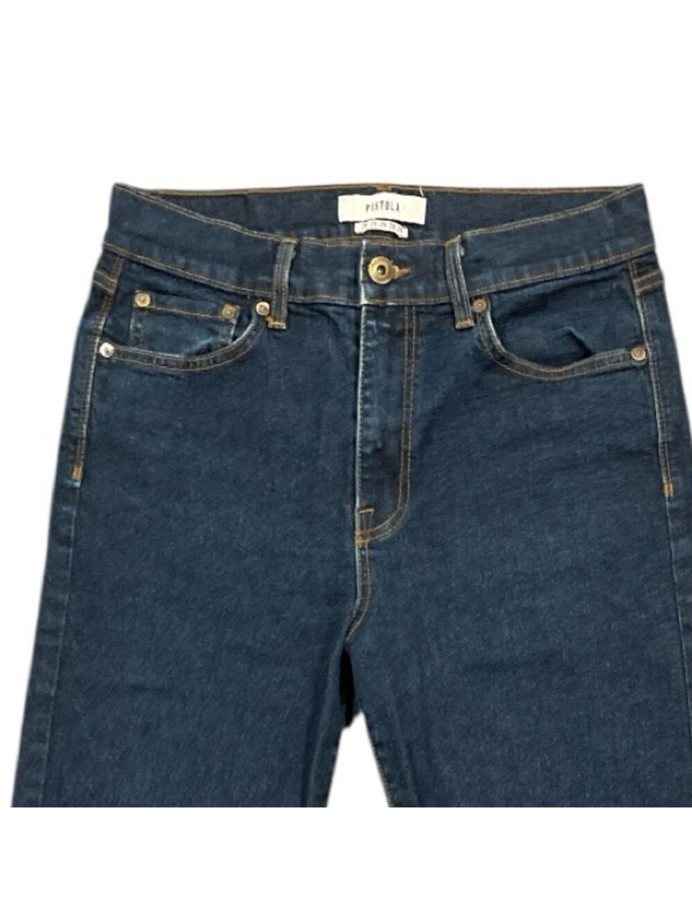 Pistola Vintage Style High Rise Ankle Straight Jeans Dark Indigo Raw Hem 29